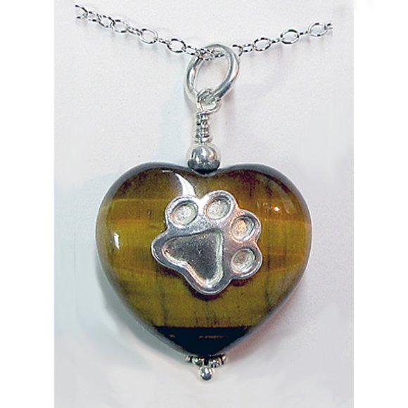 Cats Eye Heart w/Sterling Silver Paw - Picture 1 of 1